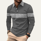Dama Washington Kai men's greek key polo shirt white long sleeve - view 2