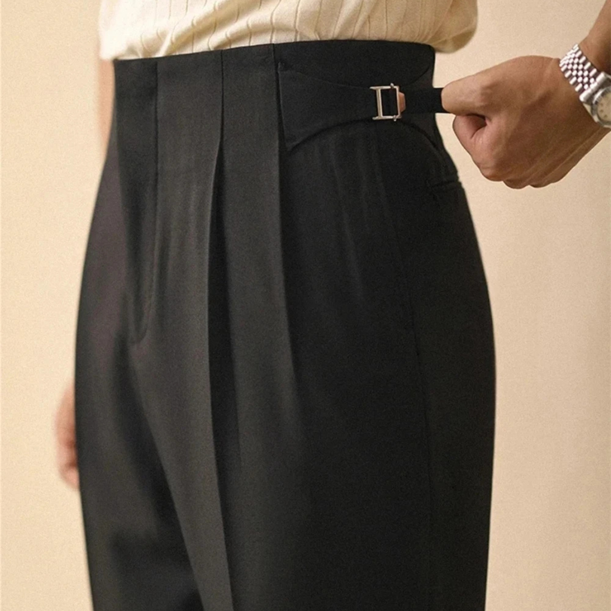 Beau | Men's Pleated Dress Pants Cream High Waist