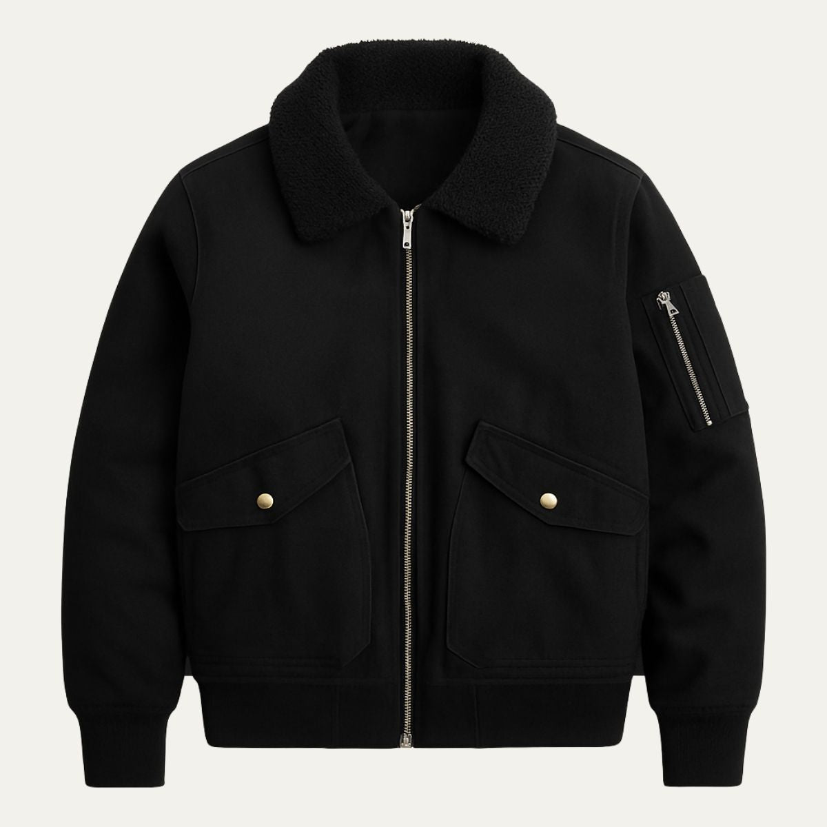 Voss | Men's Utility Bomber Jacket Cream Sherpa Lined