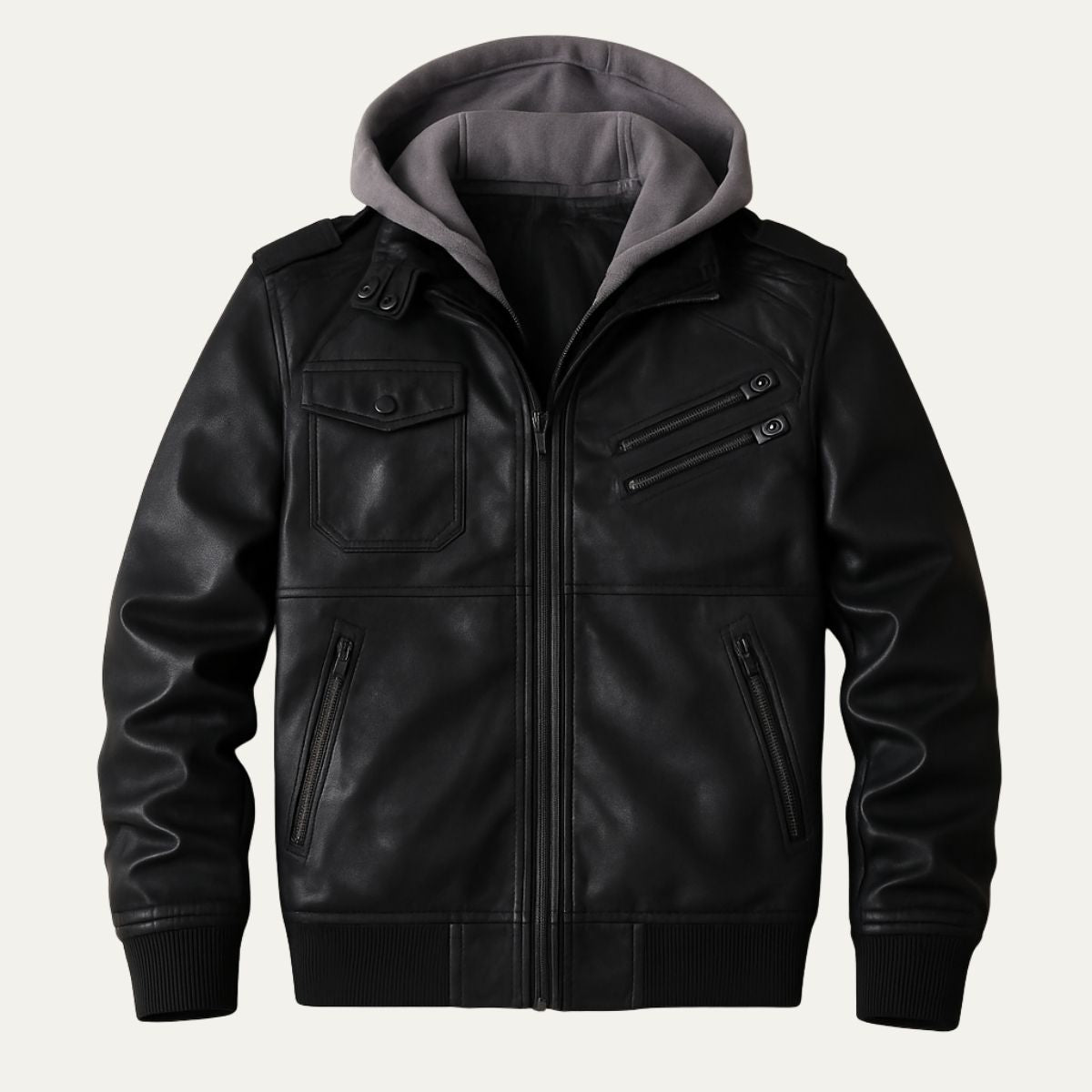 Axel | Men's Leather Bomber Jacket Brown Hooded Zip Up
