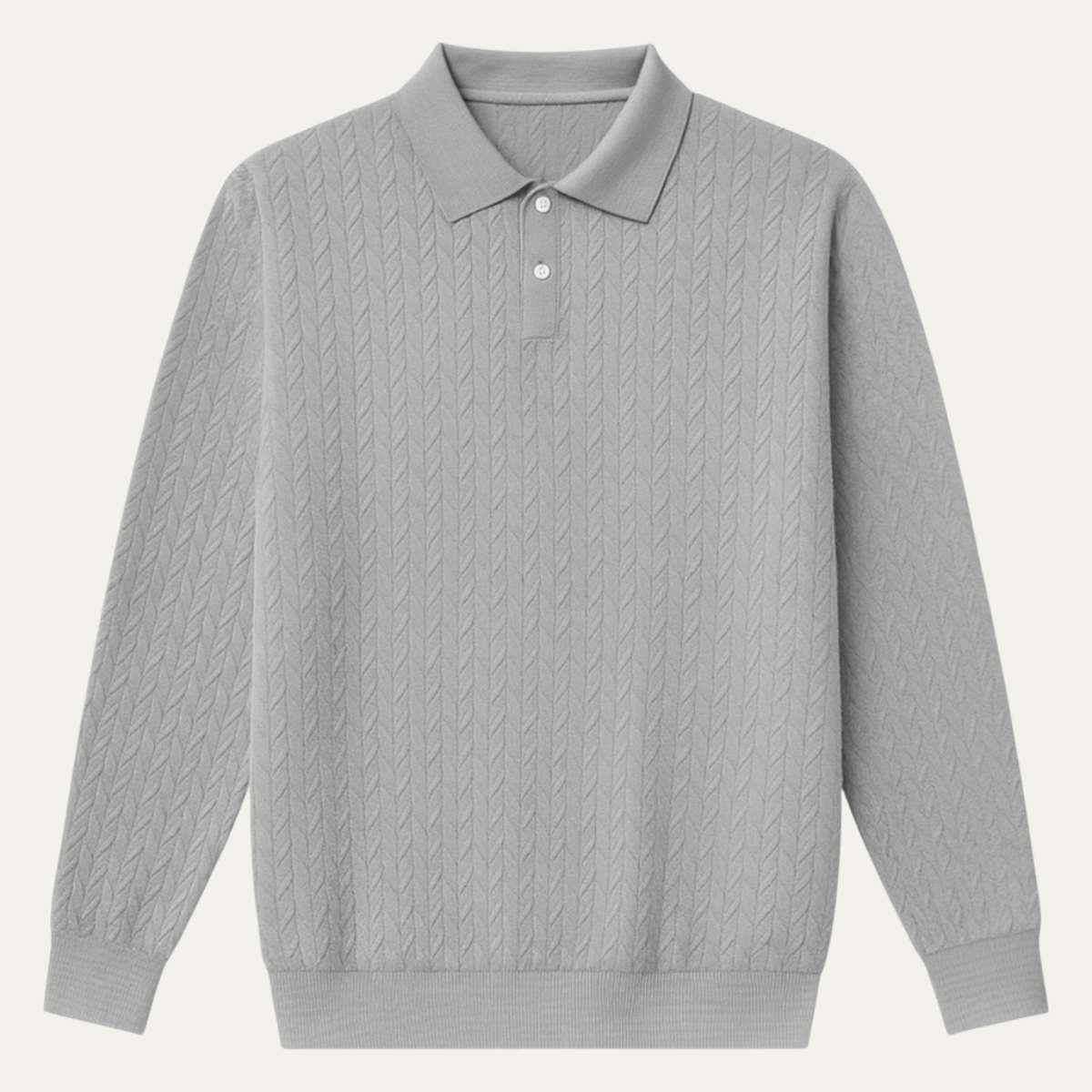 Beau | Men's Cable Knit Polo Sweater Gray Long Sleeve
