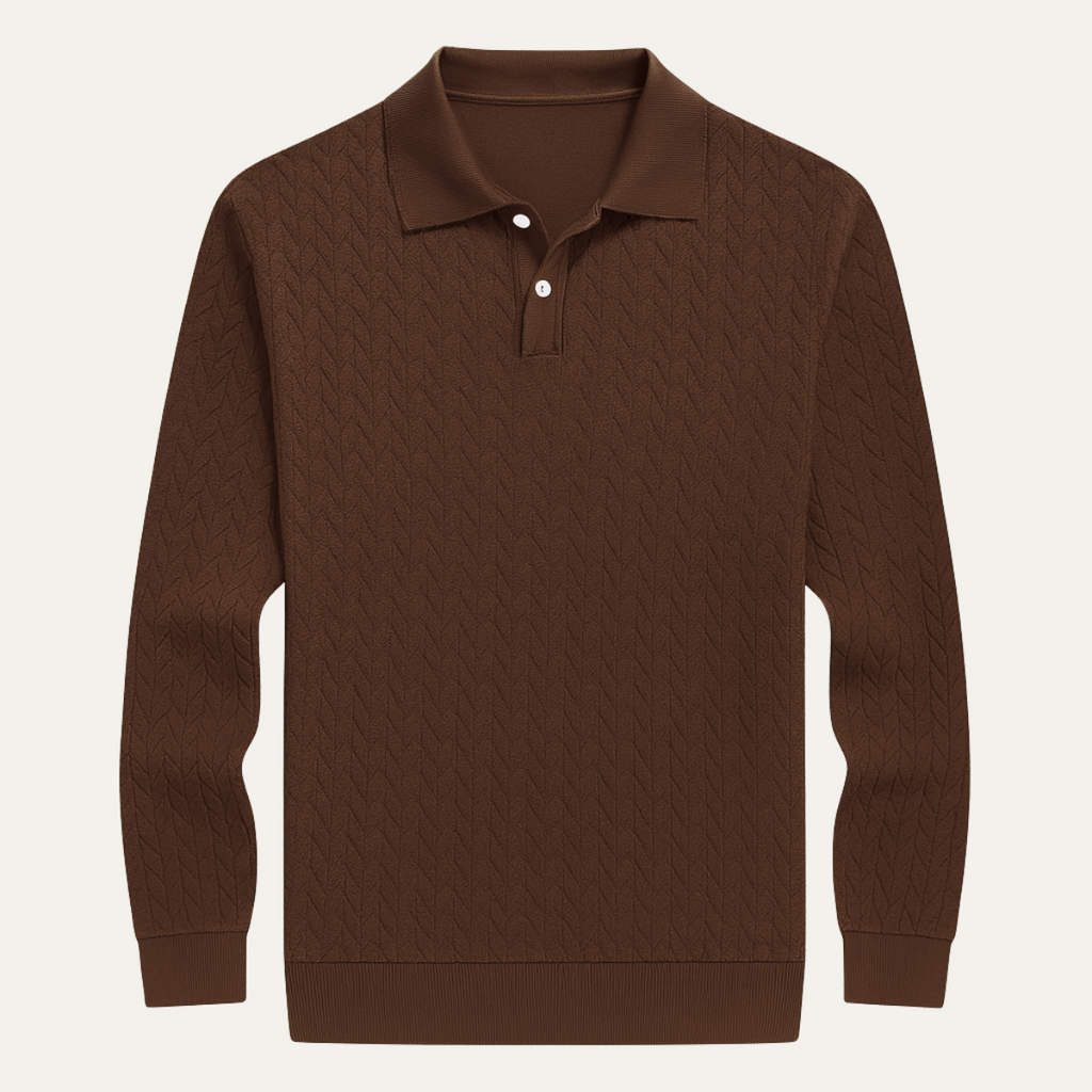 Dama Washington Bram men's cable knit polo sweater brown - view 5