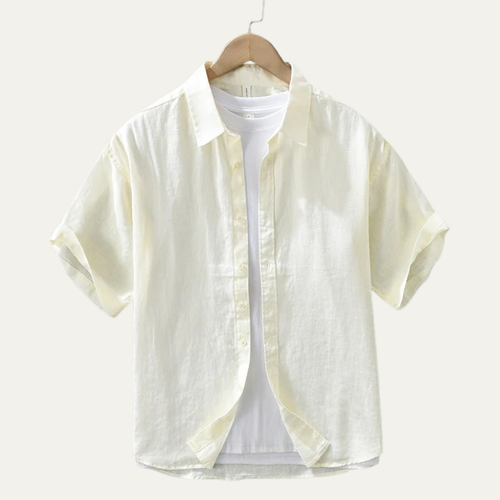 Dama Washington Axel men's linen button up shirt brown short sleeve - view 2