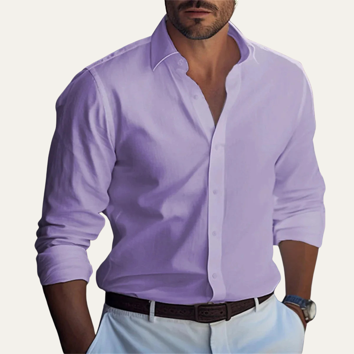Beau | Men's Button Up Shirt Light Blue Long Sleeve