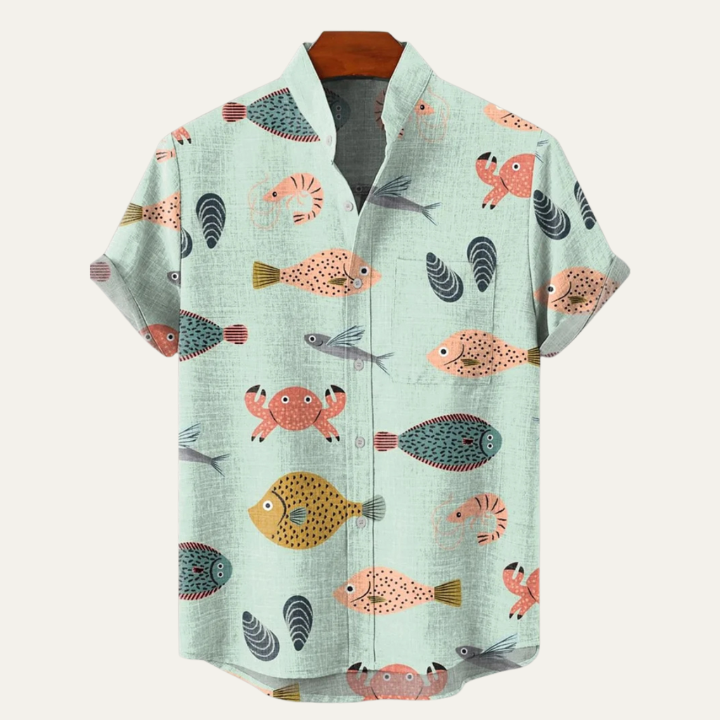 Dama Washington Rhys men's hawaiian shirt navy fish print camp collar short sleeve - view 4