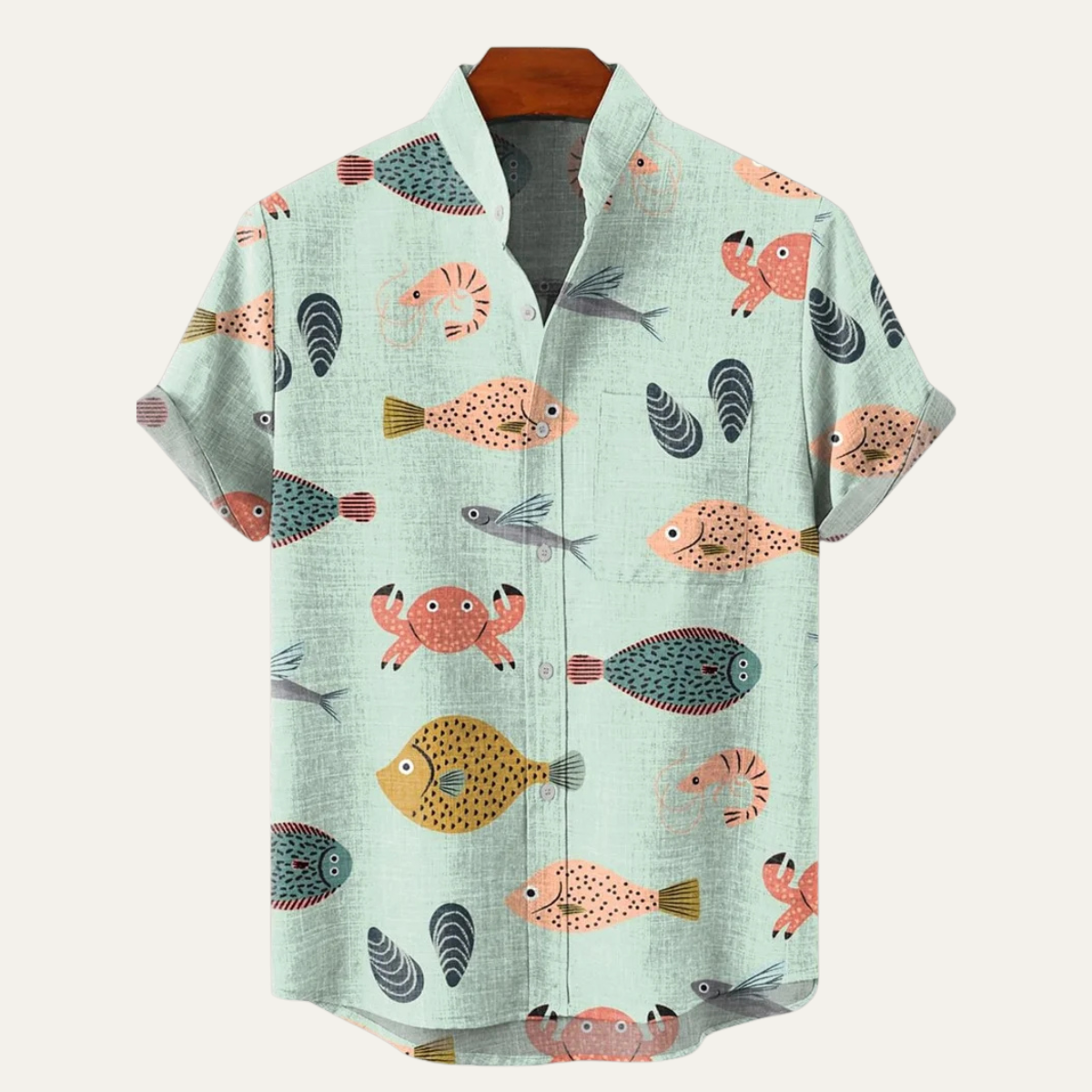 Rhys | Men's Hawaiian Shirt Navy Fish Print Camp Collar Short Sleeve