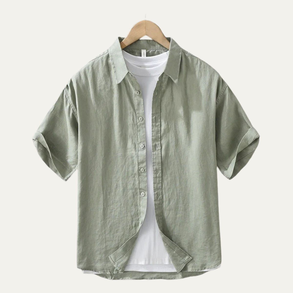 Axel | Men's Linen Button Up Shirt Brown Short Sleeve