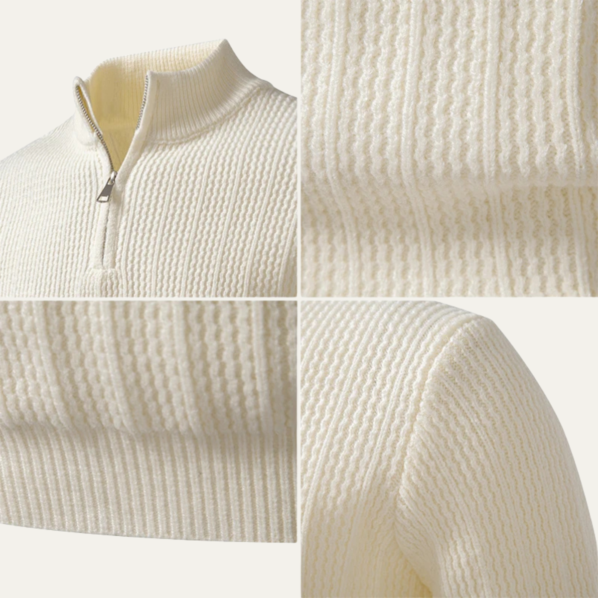 Axel | Men's Quarter Zip Sweater Cream Ribbed Knit