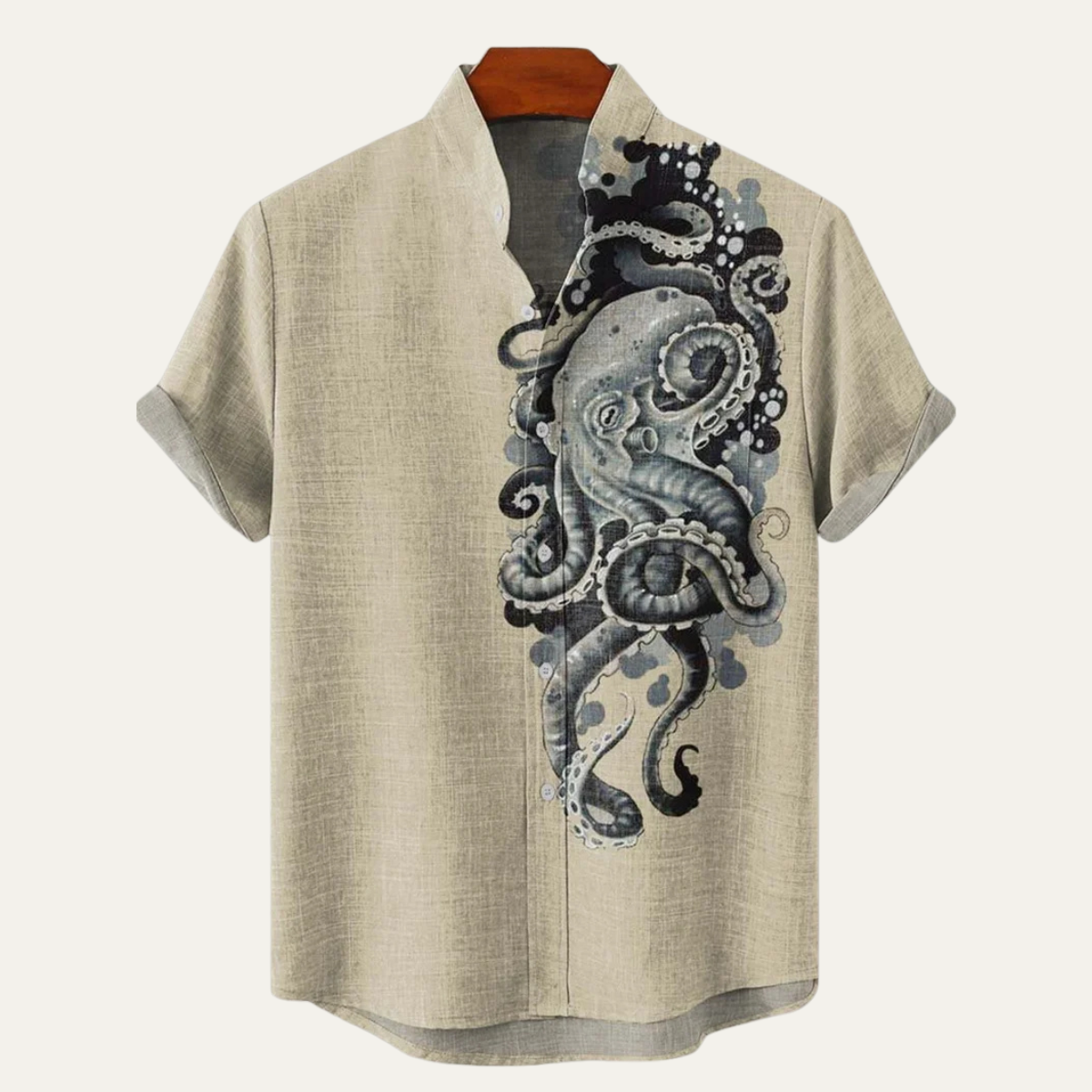Rhys | Men's Hawaiian Shirt Navy Fish Print Camp Collar Short Sleeve