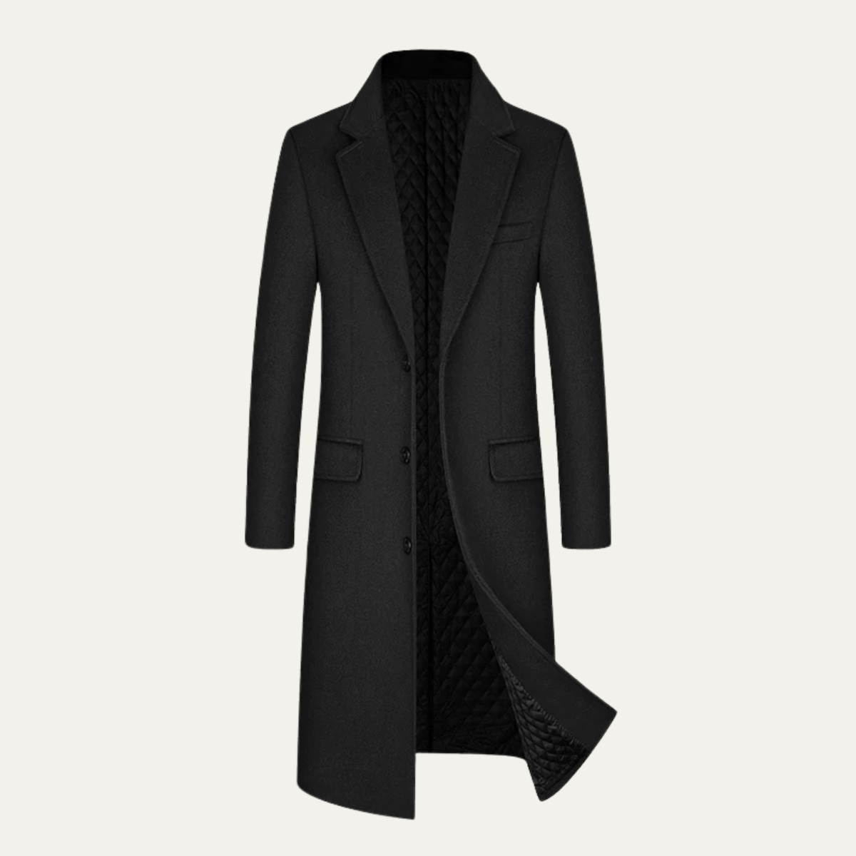 Beau | Men's Gray Wool Overcoat Quilted Lining