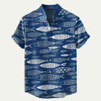 Dama Washington Rhys men's hawaiian shirt navy fish print camp collar short sleeve - view 5