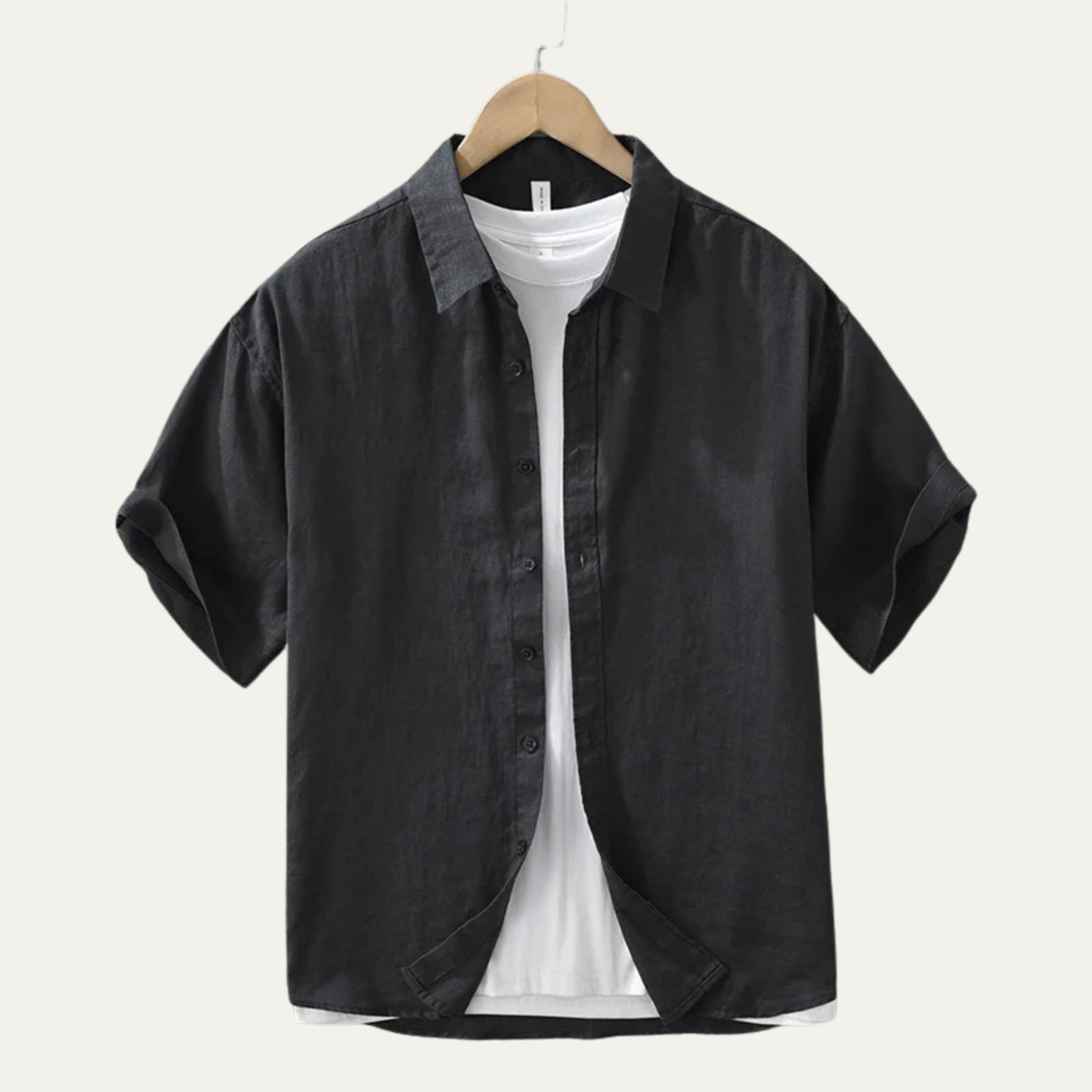 Axel | Men's Linen Button Up Shirt Beige Short Sleeve