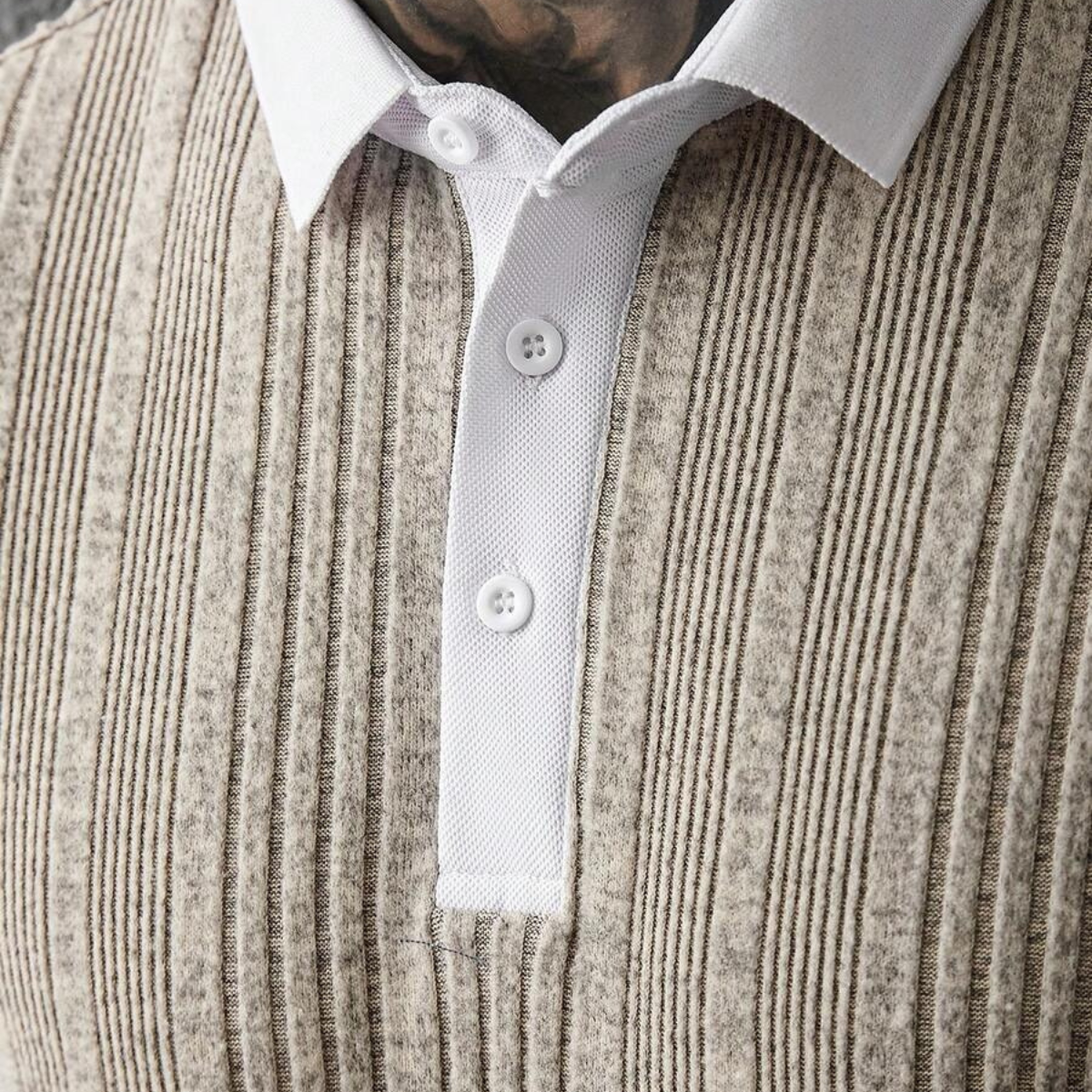 Wade | Men's Ribbed Knit Polo Shirt Cream White Collar