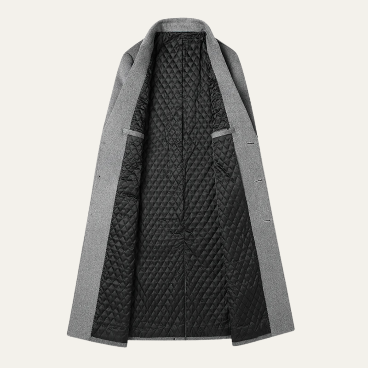 Beau | Men's Gray Wool Overcoat Quilted Lining