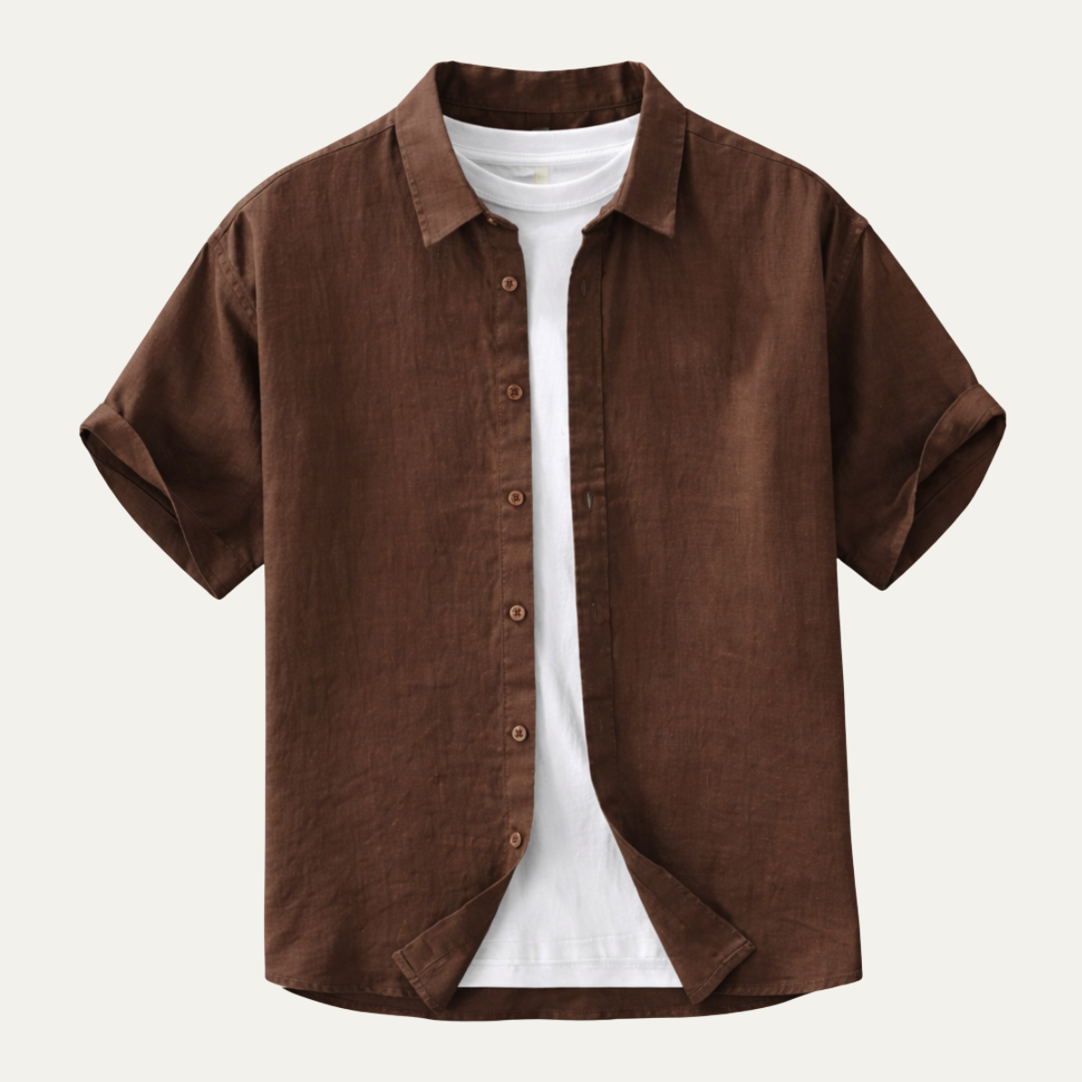 Axel | Men's Linen Button Up Shirt Brown Short Sleeve