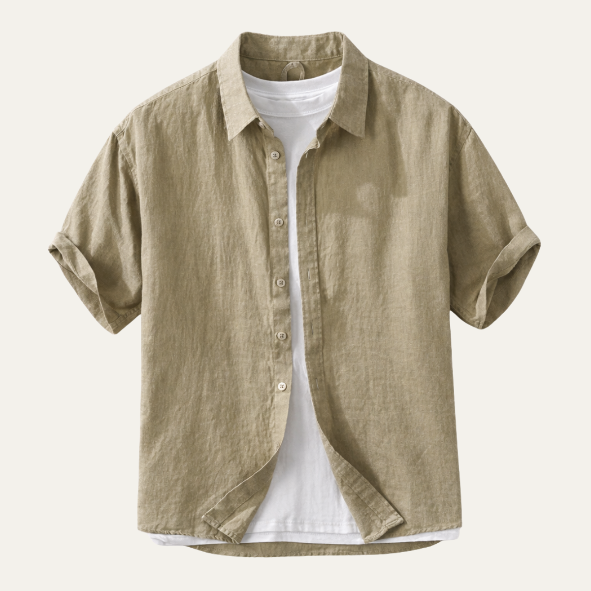Axel | Men's Linen Button Up Shirt Beige Short Sleeve