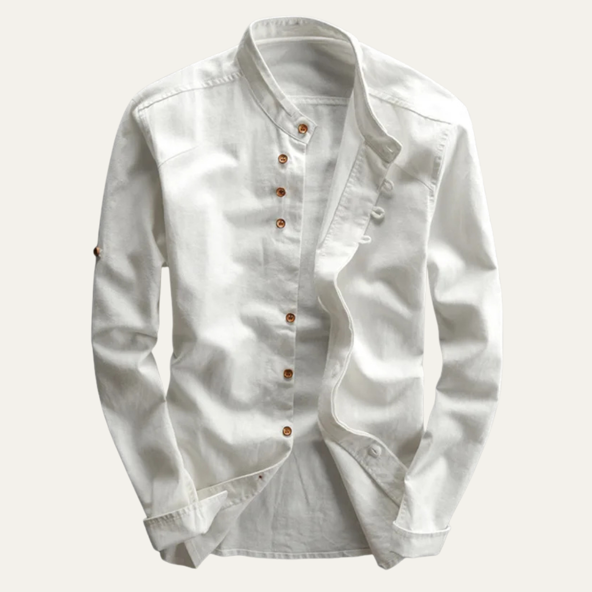Kai | Men's Linen Cotton Stand Collar Shirt White