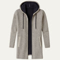 Dama Washington Ezra men's houndstooth zip up hooded cardigan cream black - front view