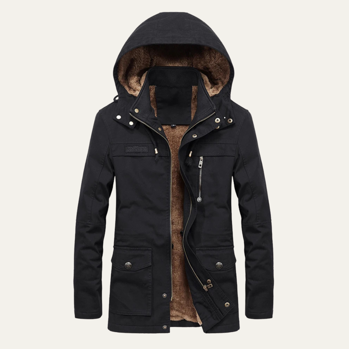 Jude | Men's Military Hooded Parka Black Sherpa Lined