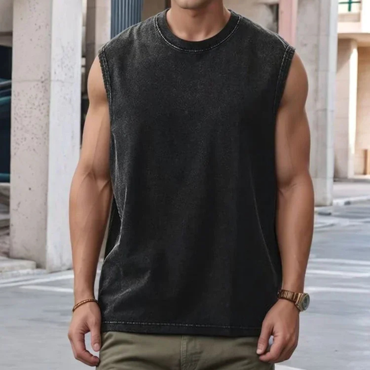 Axel | Men's Vintage Washed Sleeveless Tank Top Charcoal