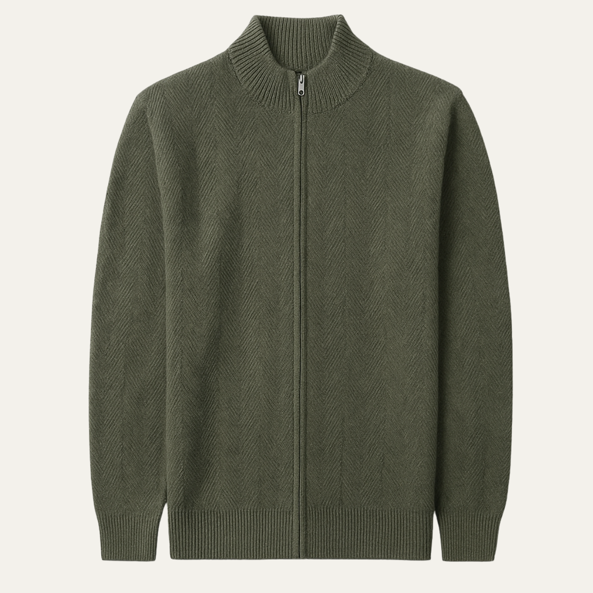 Axel | Men's Crew Neck Zip Up Cardigan Gray Herringbone Knit