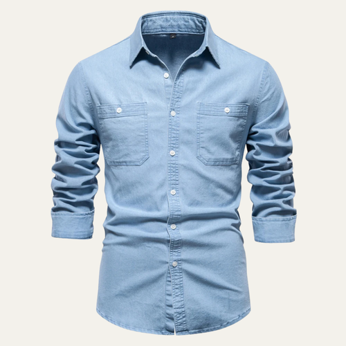 Dama Washington Axel men's dark wash denim shirt double pocket long sleeve - view 2