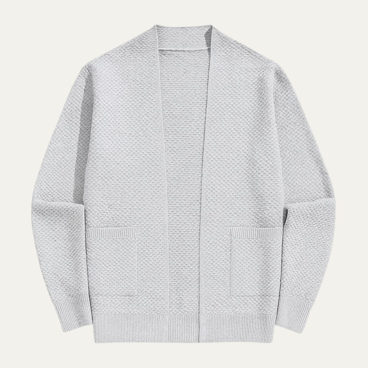 Callum | Men's Cable Knit Cardigan Cream Open Front Pockets