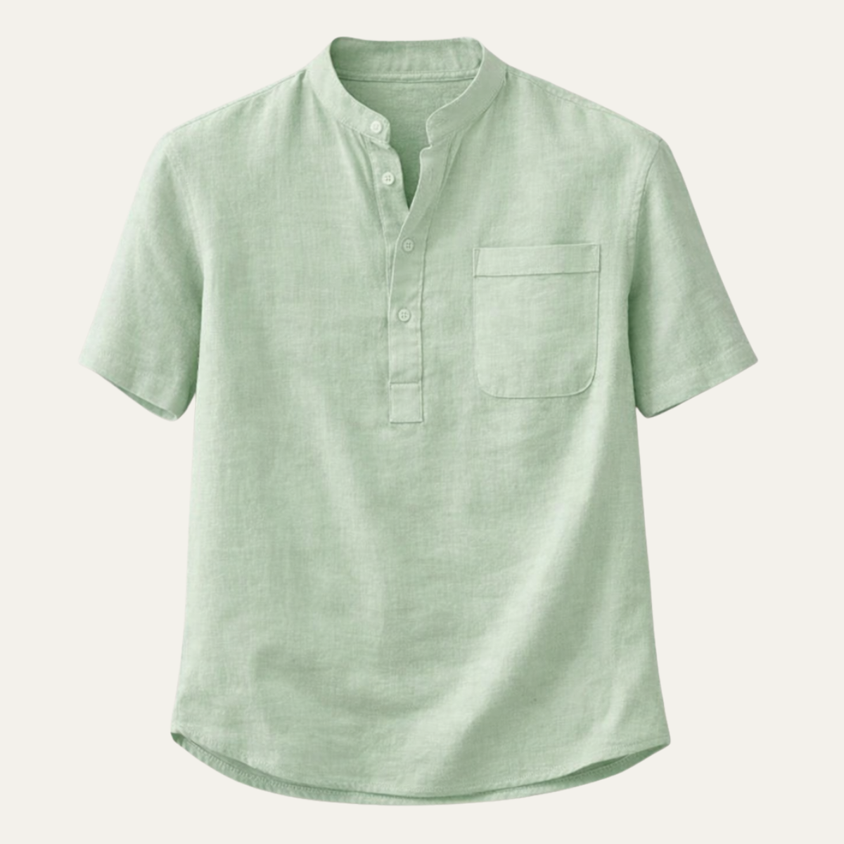 Ivo | Men's Linen Henley Shirt Light Green Short Sleeve