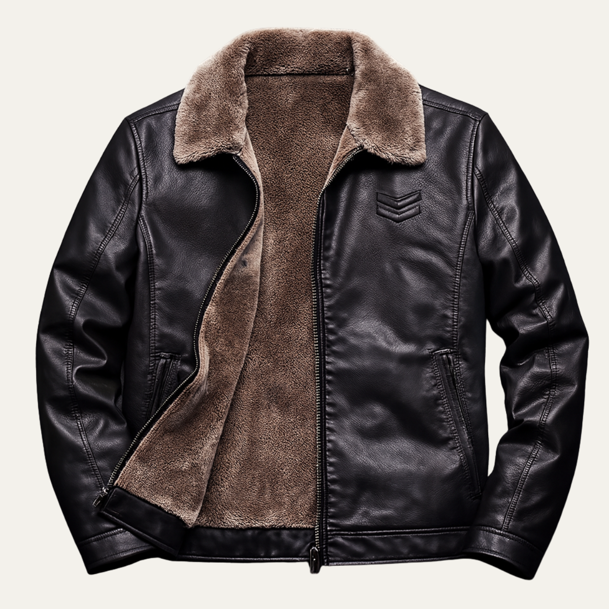 Ezra | Men's Sherpa Lined Leather Jacket Black
