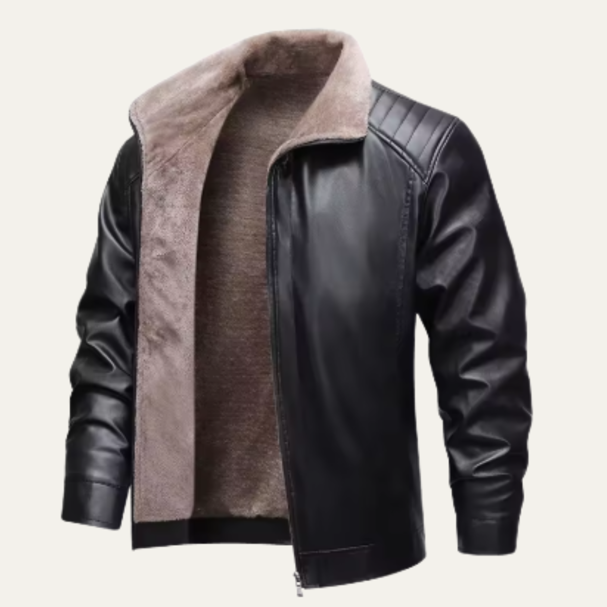 Voss | Men's Leather Jacket Black Fleece Lined