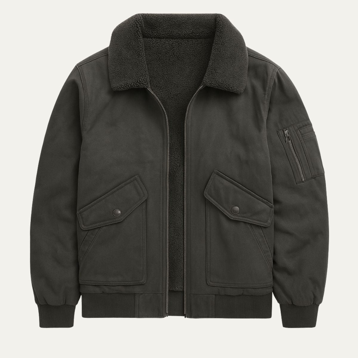 Voss | Men's Utility Bomber Jacket Cream Sherpa Lined