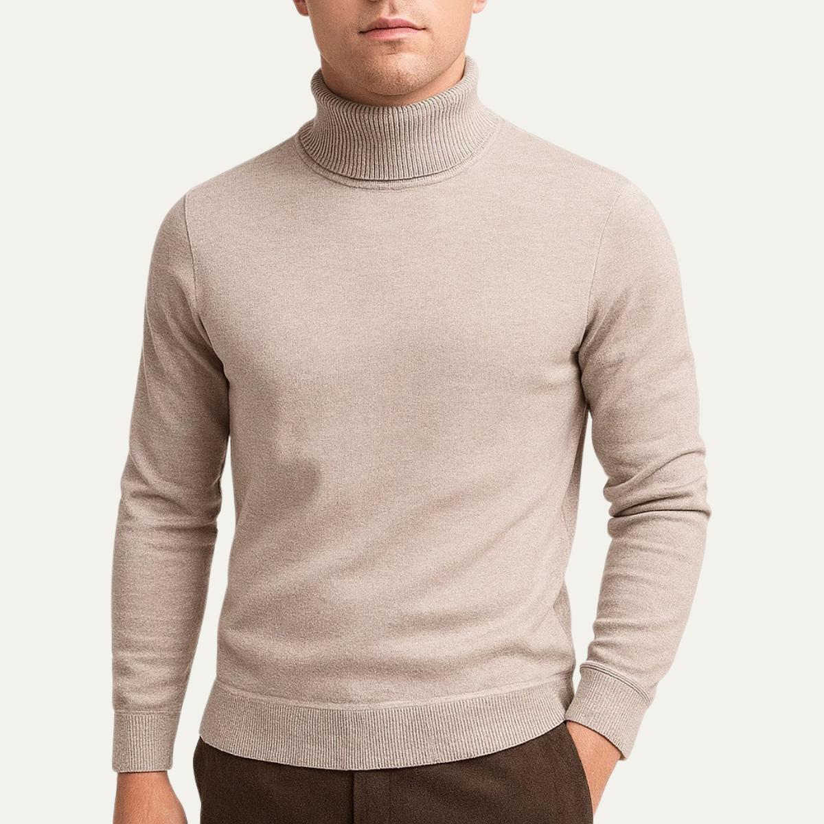 Beau | Men's Turtleneck Sweater Cream Long Sleeve Knit