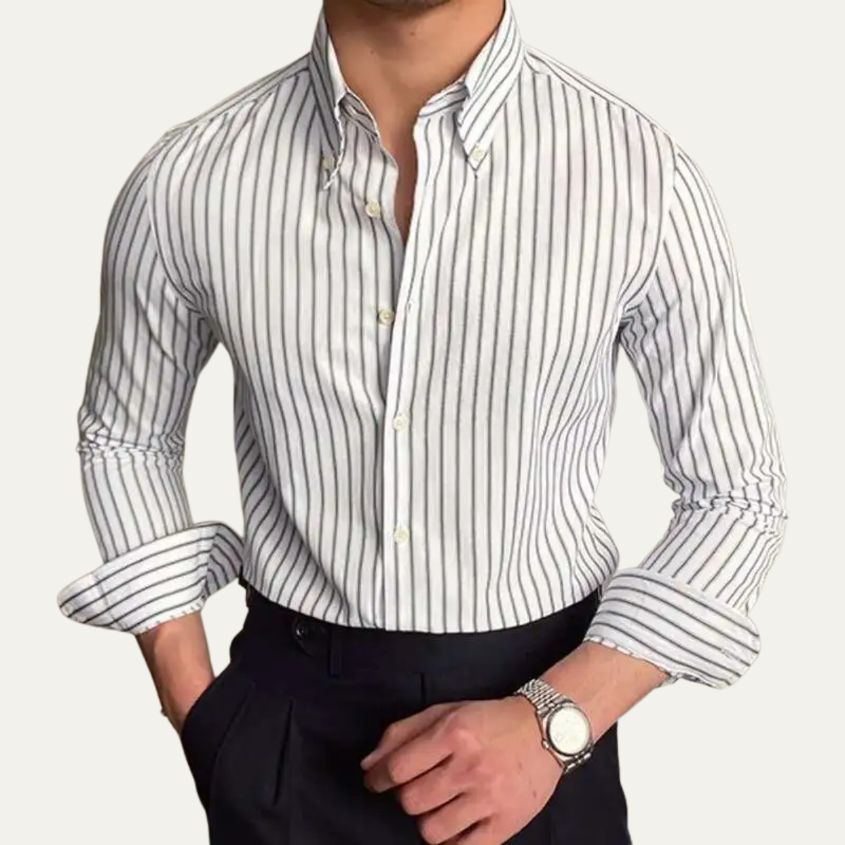 Wade | Men's Dress Shirt Blue White Striped Long Sleeve Button Up