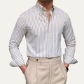 Dama Washington Wade men's dress shirt blue white striped long sleeve button up - front view