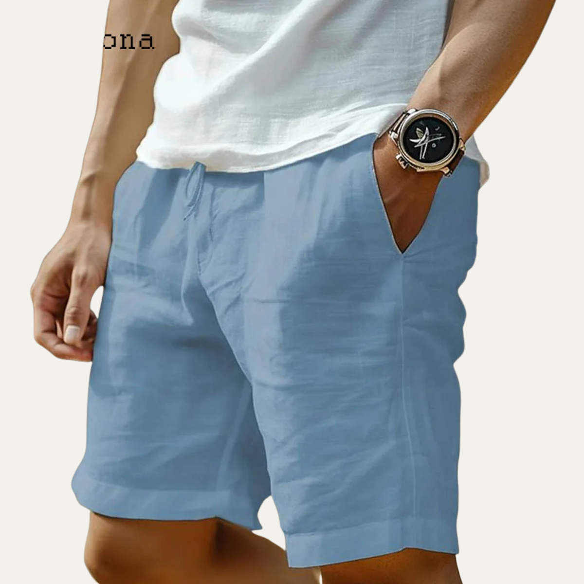 Beau | Men's Linen Shorts Beige Elastic Waist