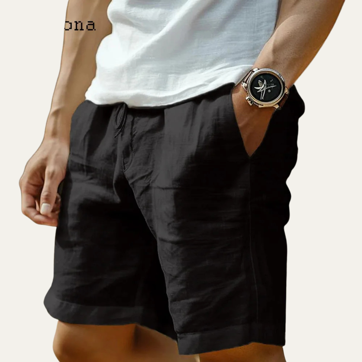 Beau | Men's Linen Shorts Beige Elastic Waist