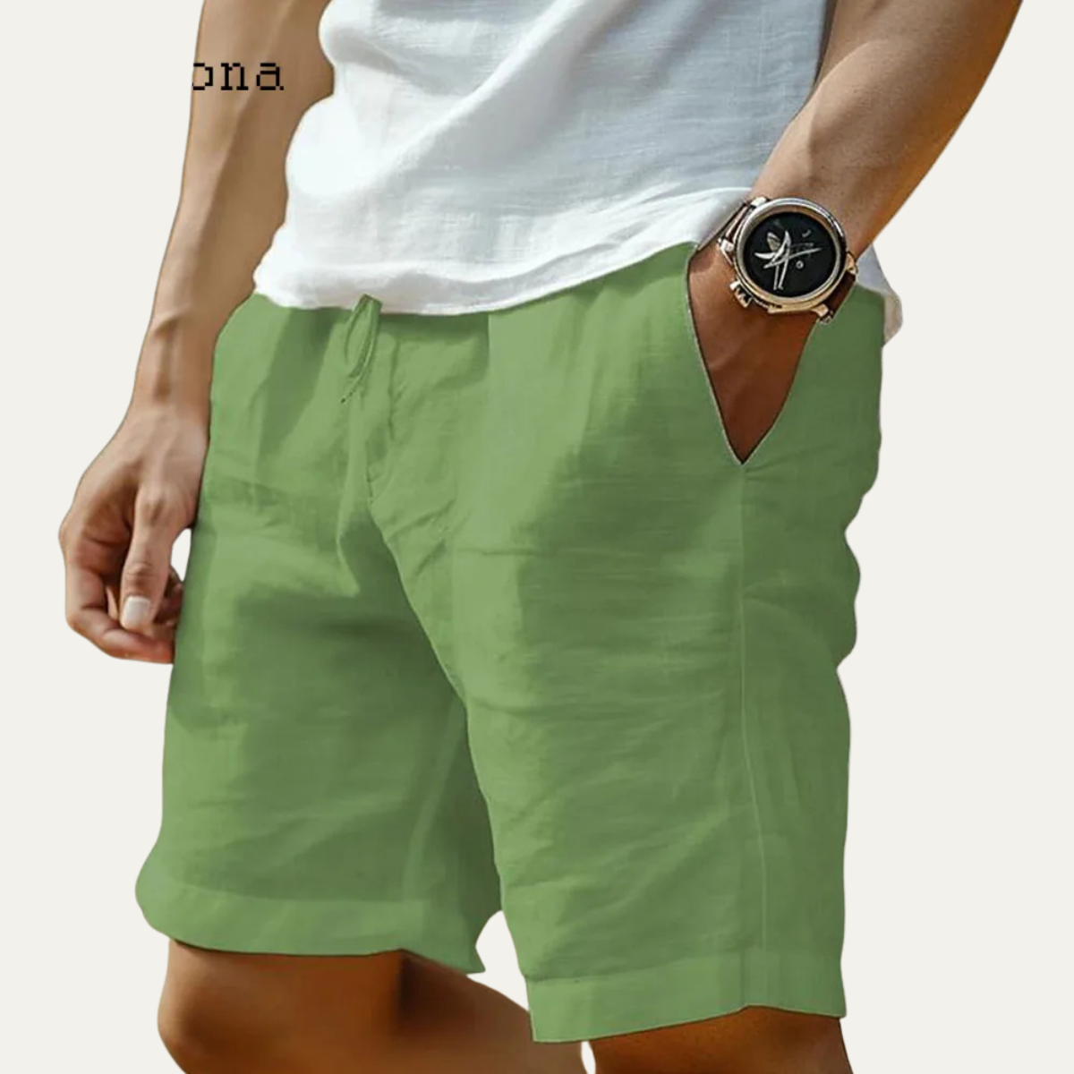 Beau | Men's Linen Shorts Beige Elastic Waist