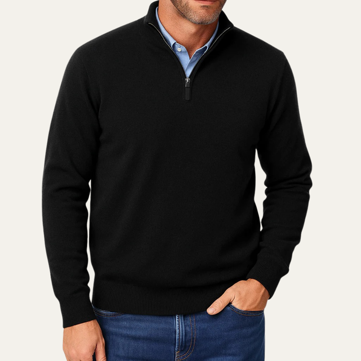 Bram | Men's Quarter Zip Sweater Gray Lightweight Knit