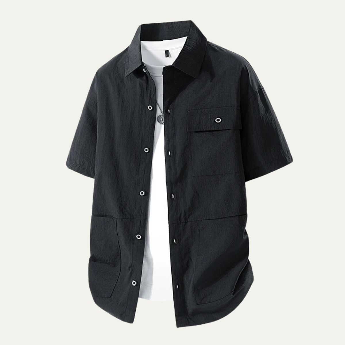 Jude | Men's Utility Shirt Black Short Sleeve Cargo Pockets