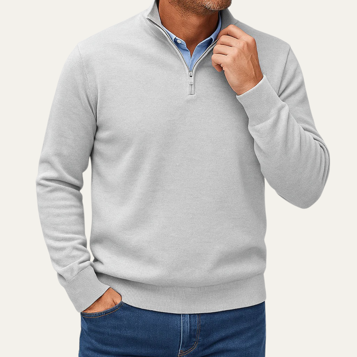 Bram | Men's Quarter Zip Sweater Gray Lightweight Knit