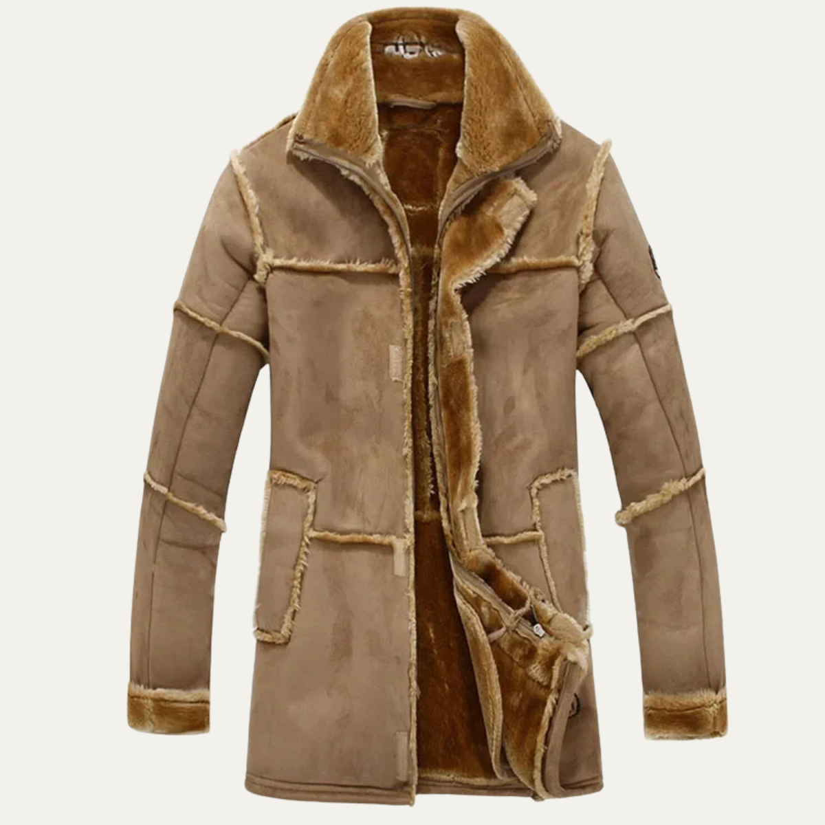 Axel | Men's Sherpa Lined Suede Coat Beige