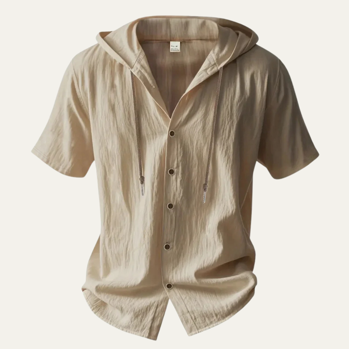 Ash | Men's Casual Hooded Linen Shirt Cream Short Sleeve