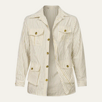 Dama Washington Kai men's casual striped linen shirt cream long sleeve - front view