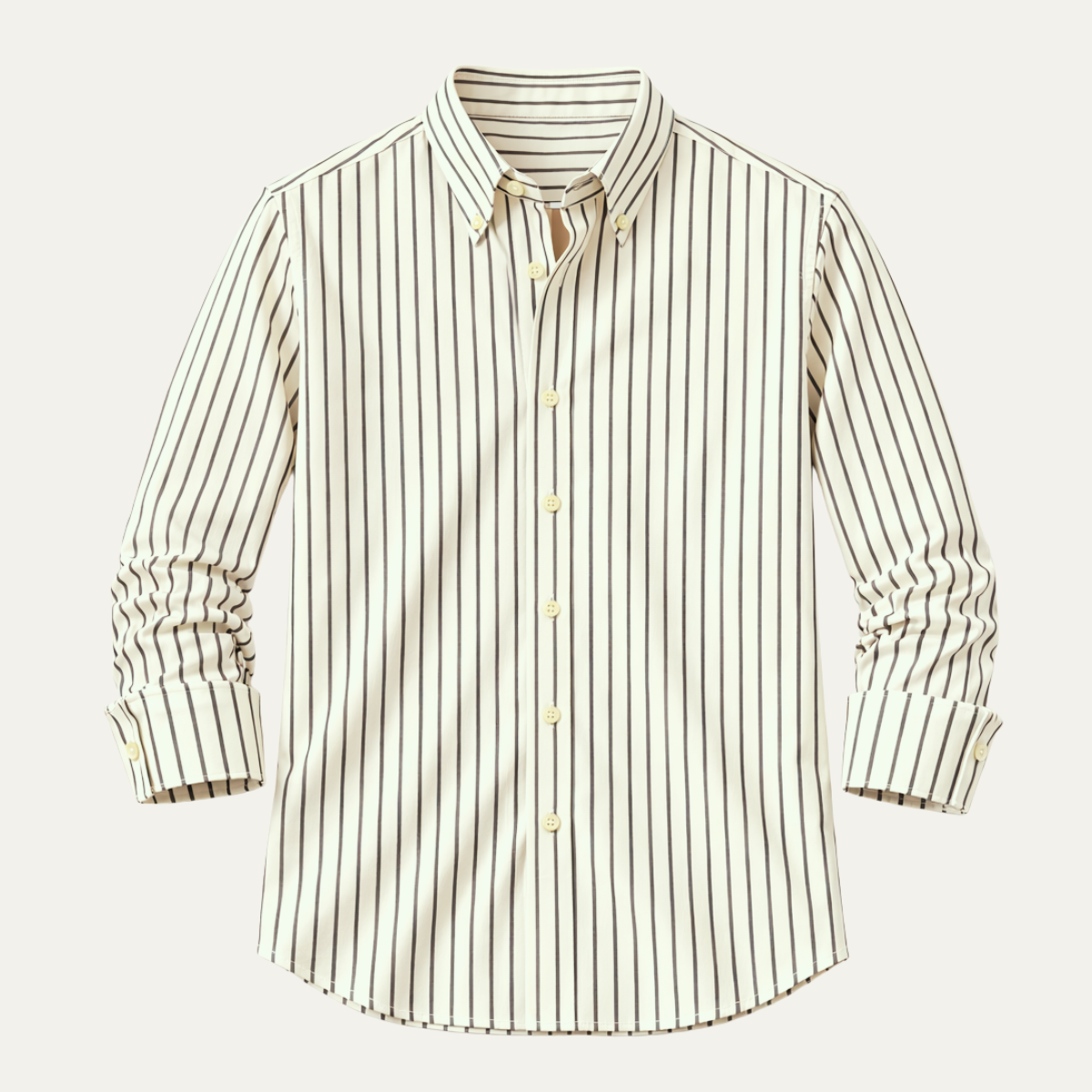 Beau | Men's Button Up Shirt Cream Striped Long Sleeve