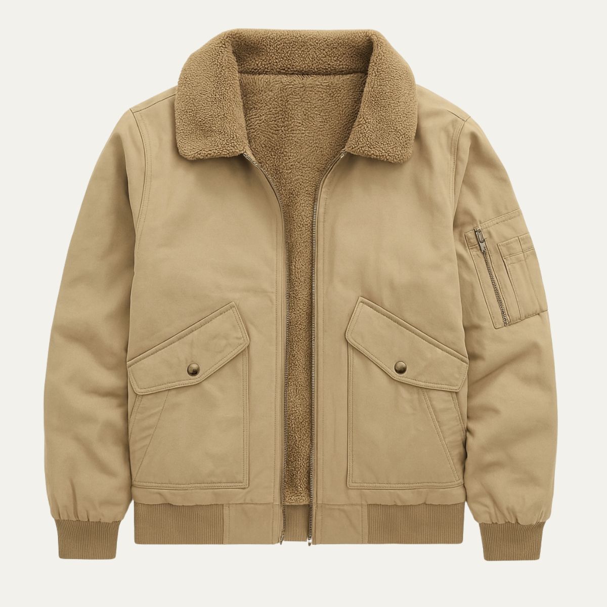 Voss | Men's Utility Bomber Jacket Cream Sherpa Lined