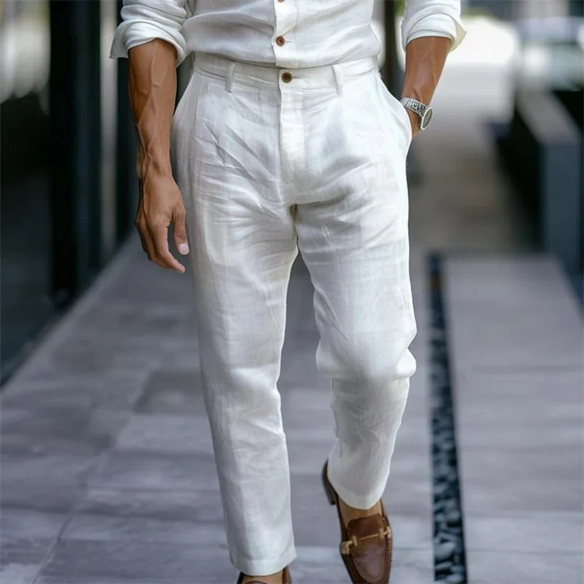 Ash | Men's Linen Pants White Relaxed Fit