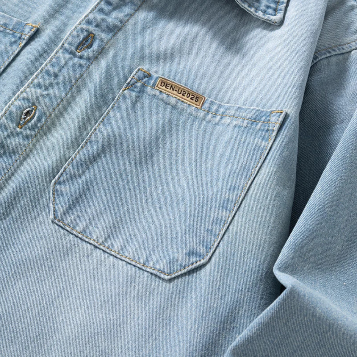 Beau | Men's Light Wash Denim Shirt Long Sleeve Button Up