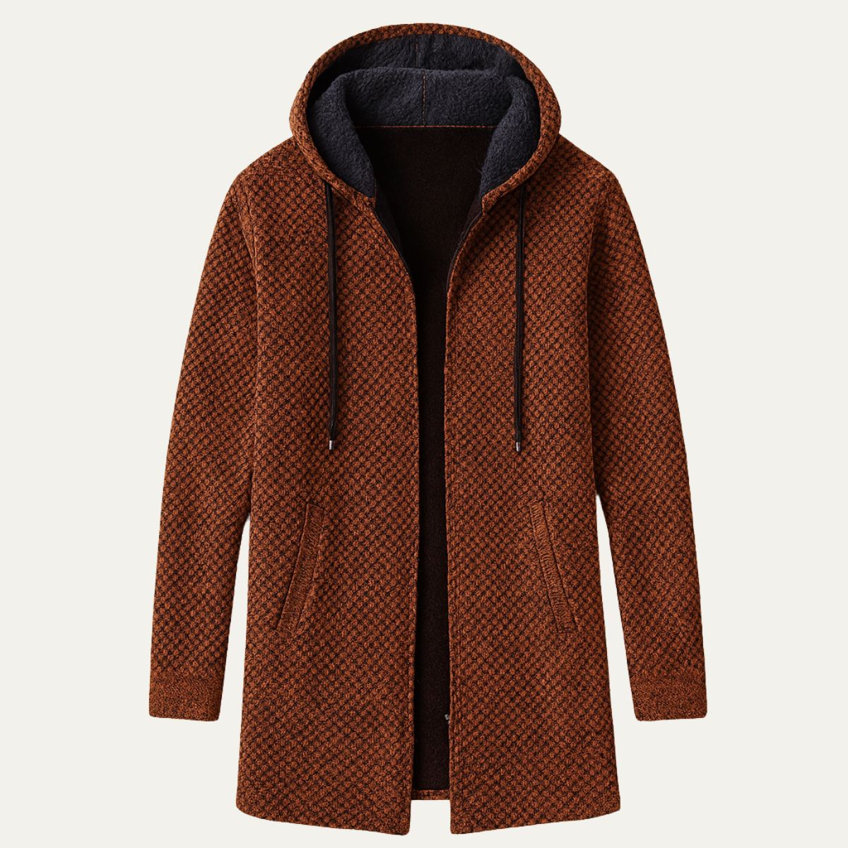 Ezra | Men's Houndstooth Zip Up Hooded Cardigan Cream Black