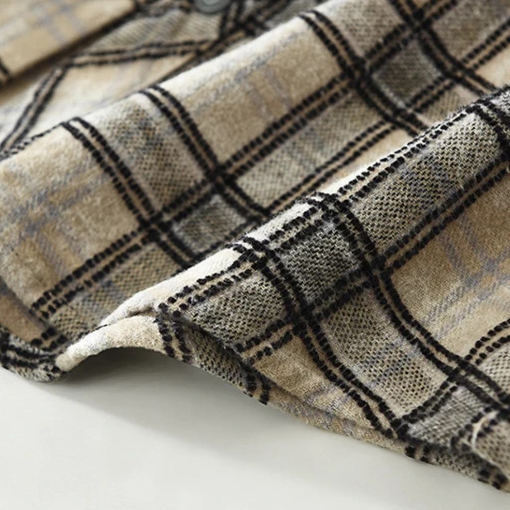Dama Washington Ash men's vintage plaid flannel shirt cream black - view 7