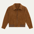 Dama Washington Axel men's suede leather jacket brown collared zip up - front view